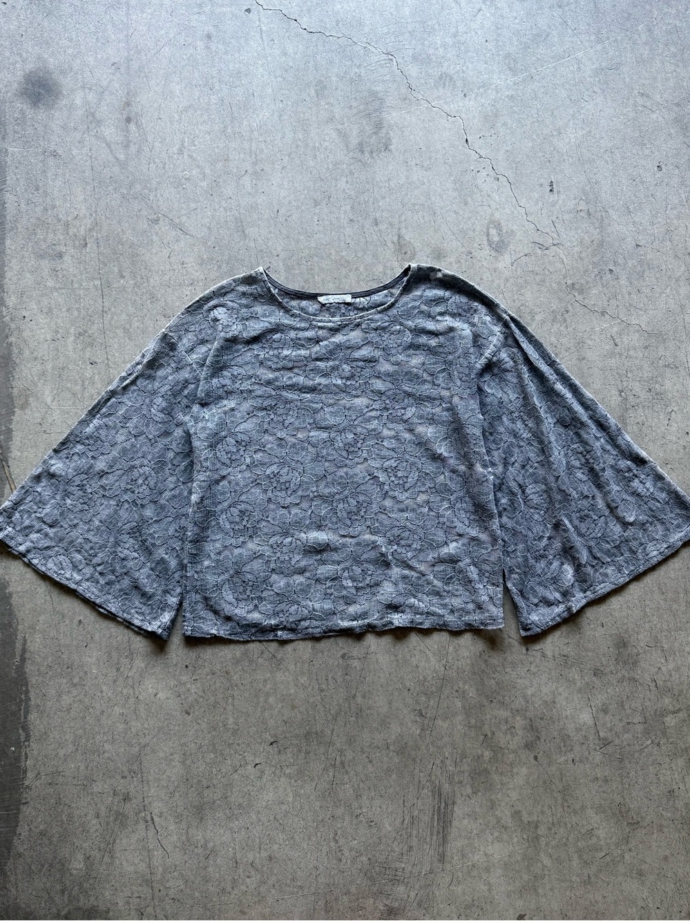 Zara Lace Gray Bell-Sleeve Women's Top - Size M - Whimsy Goth